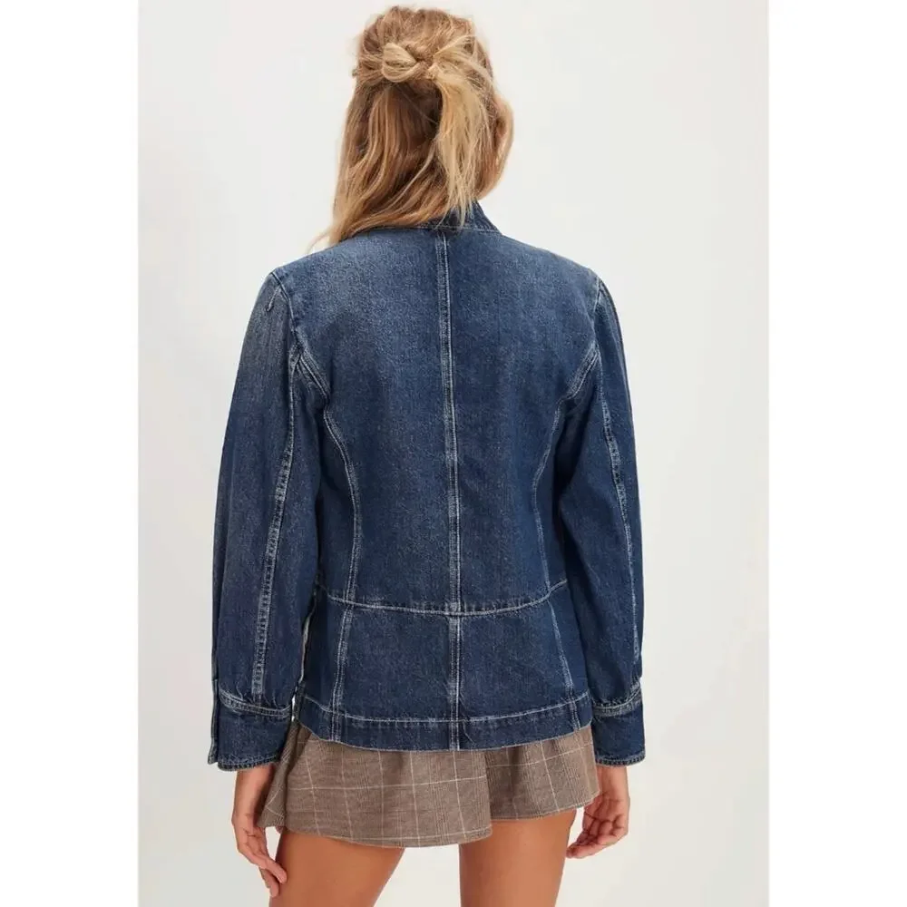 Free People Imogene Denim Officer Jacket in Ensign Wash Small Military Denim - Picture 8 of 16